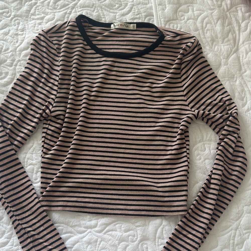Papaya Black and Tan Striped Long Sleeve Top